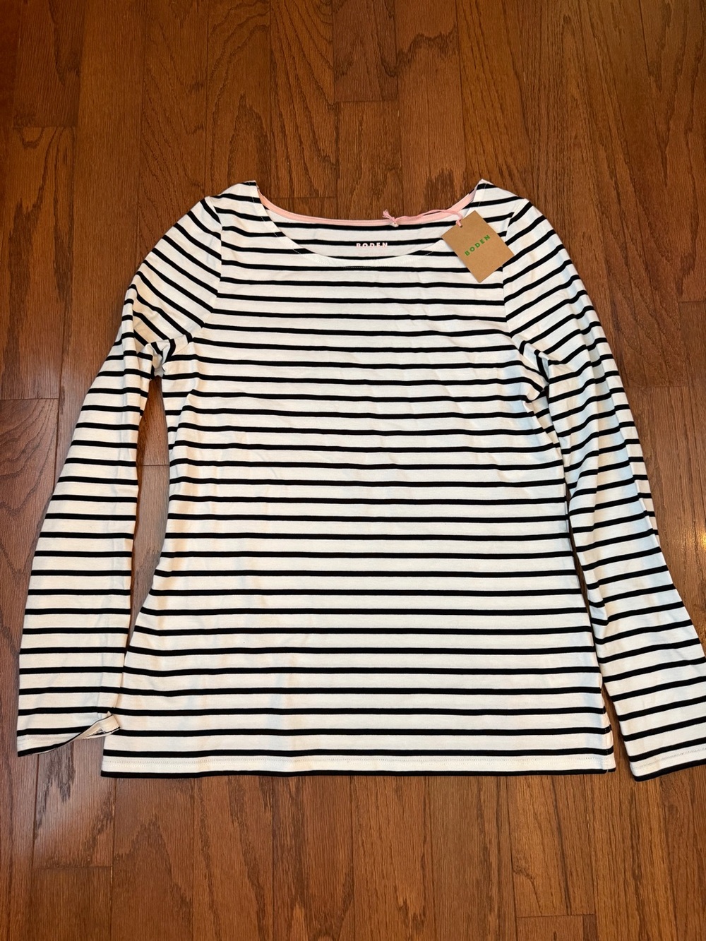 Boden Black & White Striped Long-Sleeve Boatneck Top